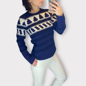 Burberry Brit printed intarsia navy blue white wool sweater S 4